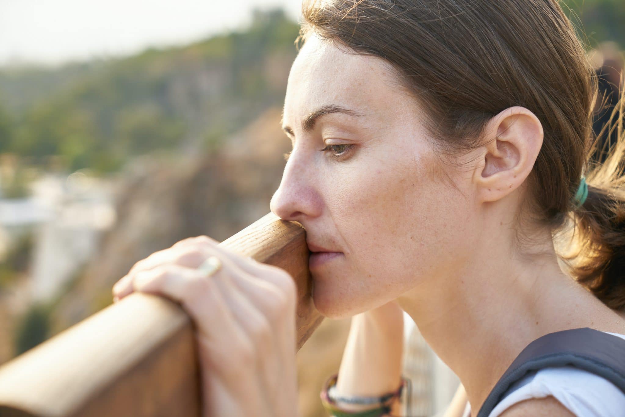 Contemplative looking woman.