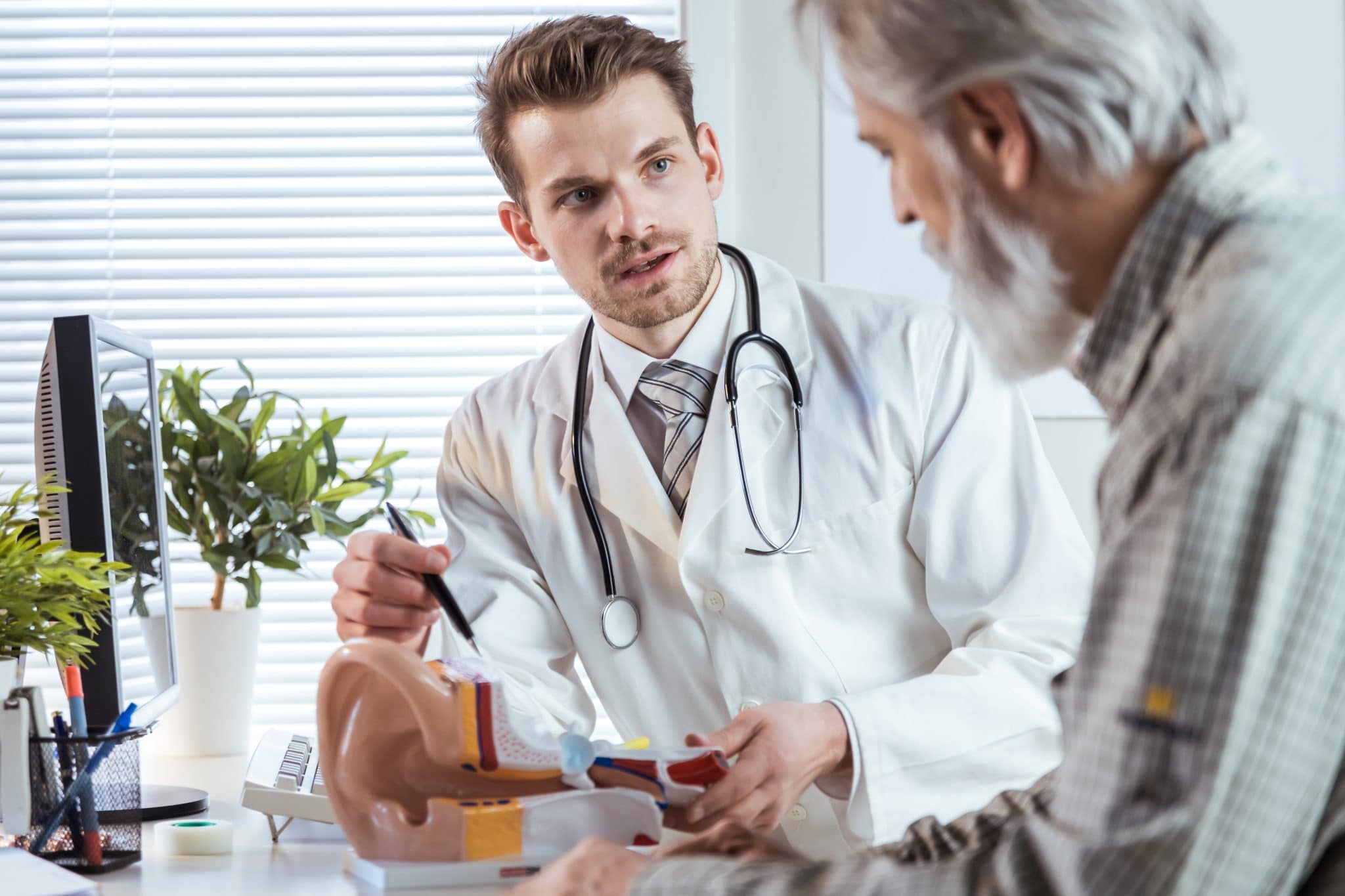 Audiologist explaining hearing los to a patient.
