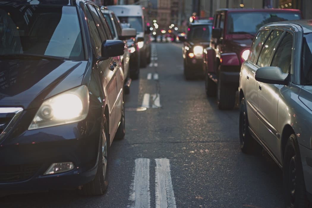 A photo of auto traffic in a big city.
